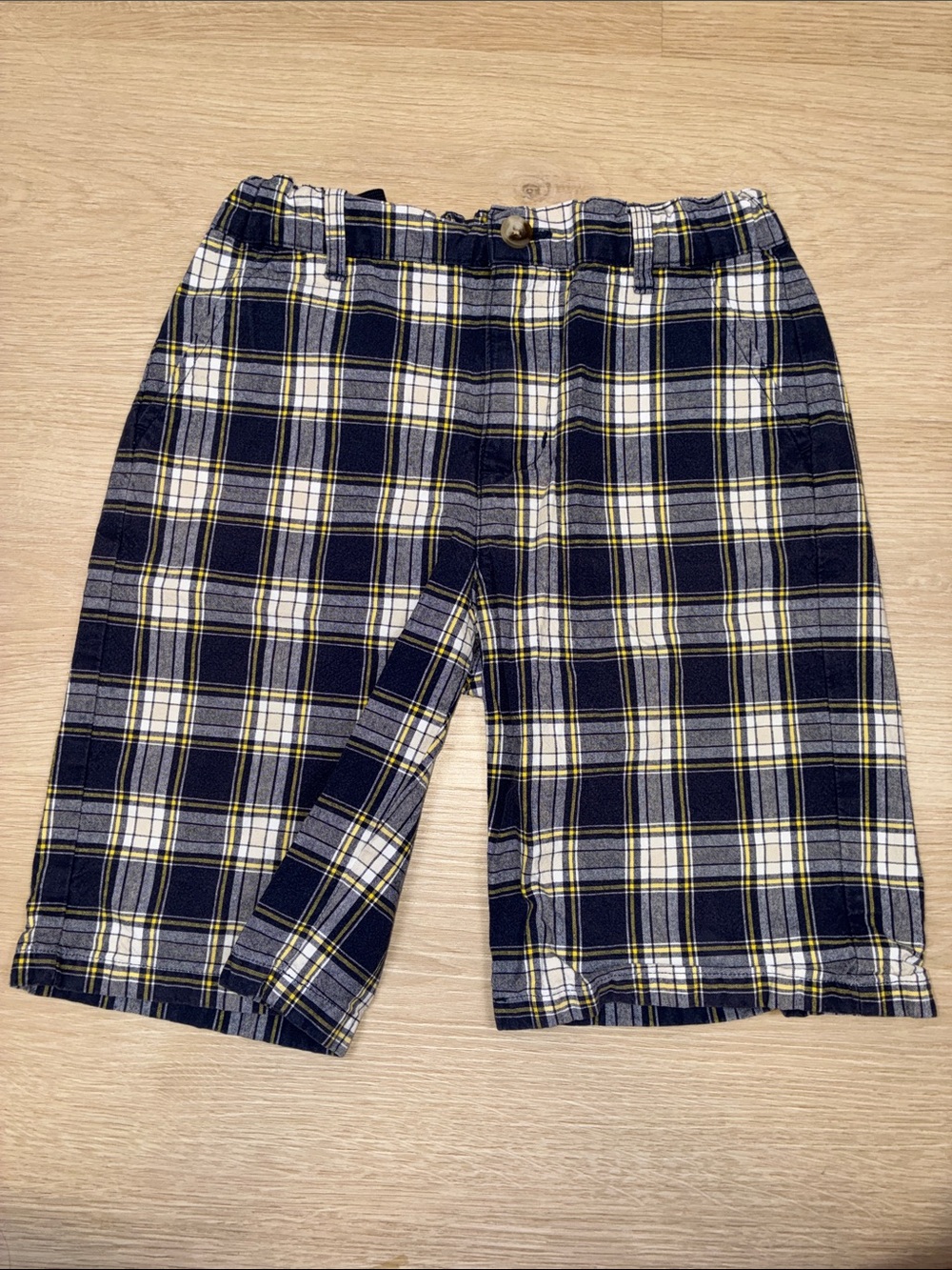 Janie and Jack Navy, White & Yellow Plaid Flat Front Shorts